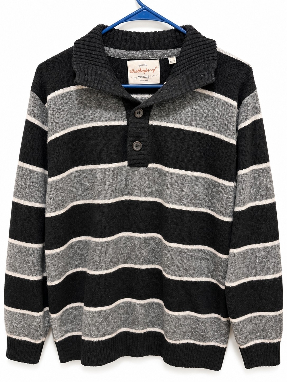 Weatherproof Vintage Men’s Striped Shawl Collar Sweater Large